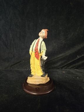 Vintage Arnart Clown Figurine Yellow Pants Umbrella Wood Base
